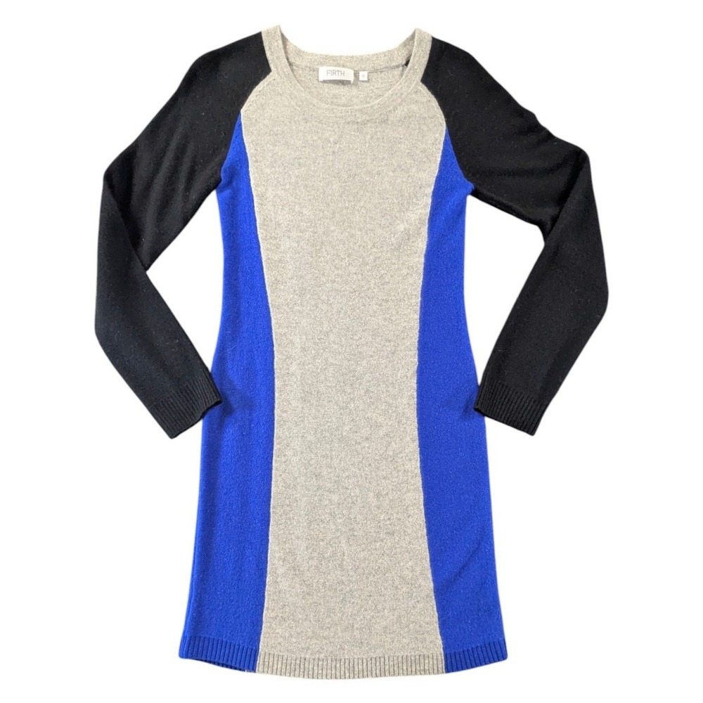 Firth Women S Gray Blue Black Colorblock Wool Cashmere Sweater Dress Long Sleeve